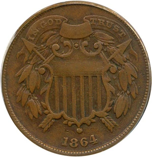 image for: 1864 2c PCGS F15 (Small Motto)
