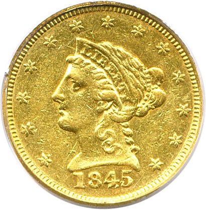 image for: 1845 $2 1/2 PCGS AU50