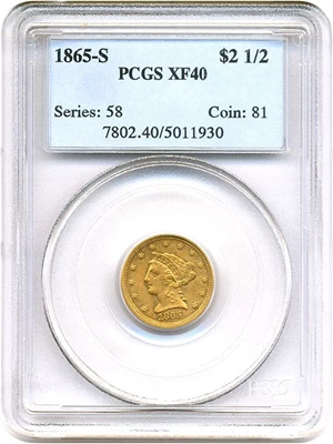 image for: 1865-S $2 1/2 PCGS XF40
