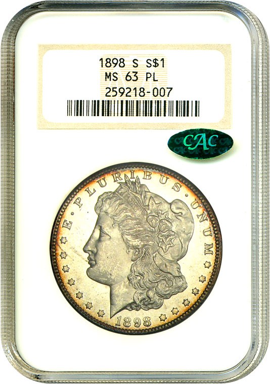 image for: 1898-S $1 NGC/CAC MS63 PL