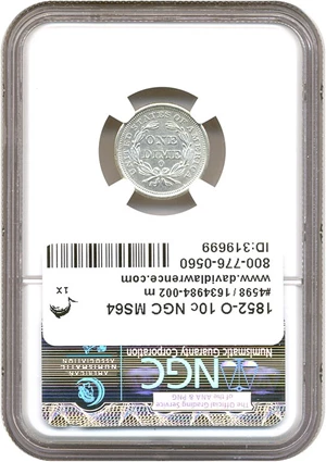 image for: 1852-O 10c NGC MS64