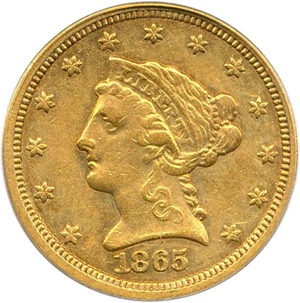 image for: 1865-S $2 1/2 PCGS XF40