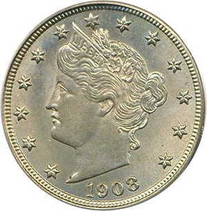 image for: 1908 5c PCGS MS65