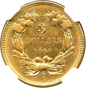 image for: 1860-S $3 NGC AU50