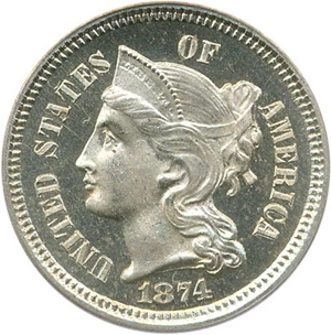 image for: 1874 3cN PCGS/CAC Proof 66 Cameo
