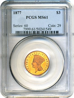 image for: 1877 $3 PCGS MS61