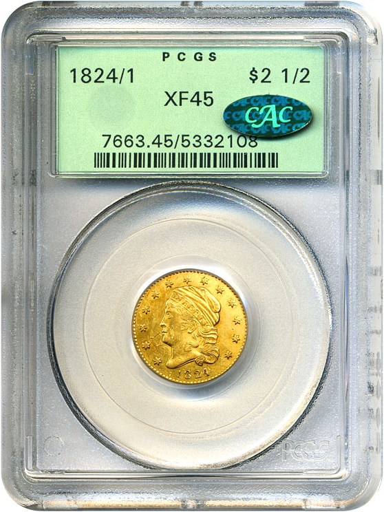 image for: 1824/1 $2 1/2 PCGS/CAC XF45 OGH