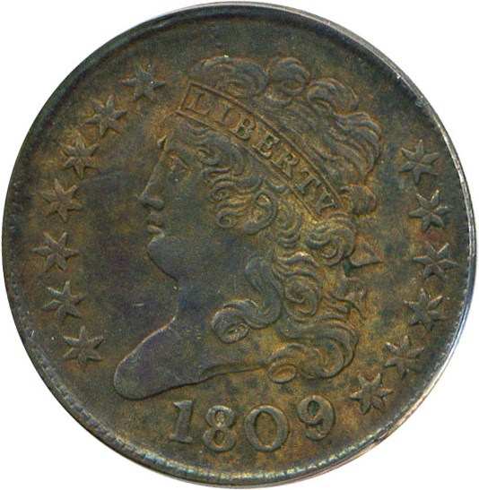 image for: 1809/6 1/2c PCGS AU50 (9 over inverted 9)