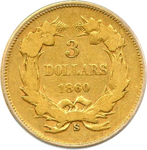 image for: 1860-S $3 PCGS F12