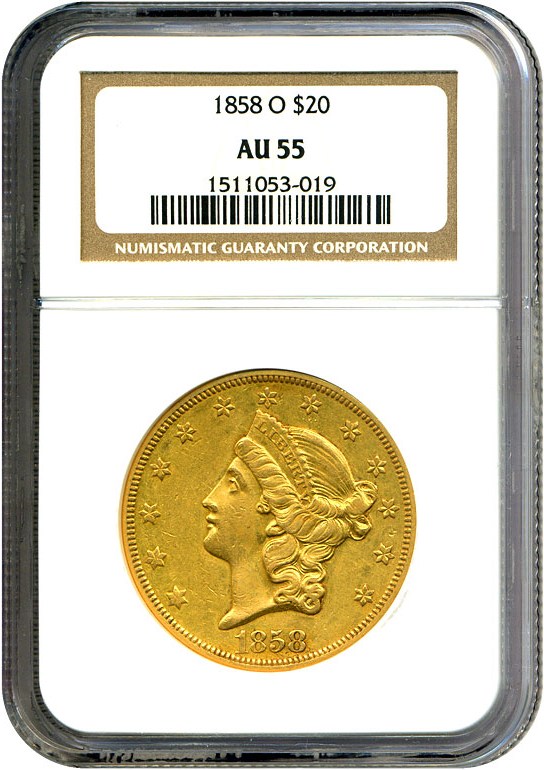 image for: 1858-O $20 NGC AU55