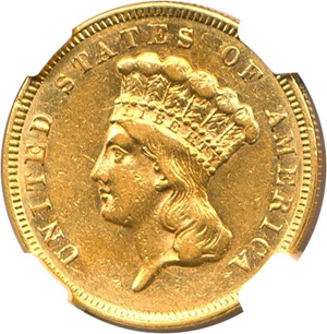 image for: 1860-S $3 NGC AU50