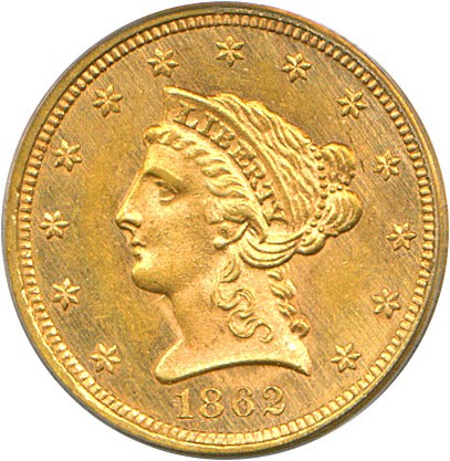 image for: 1862 $2 1/2 PCGS MS62