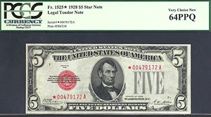 image for: 1928 $5 *Star Note* PCGS Choice CU64 PPQ (Fr.1525)