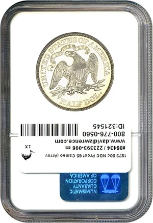 image for: 1873 50c NGC Proof 65 Cameo (Arrows) ex: Pittman