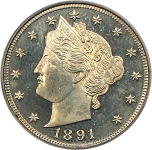 image for: 1891 5c PCGS/CAC Proof 65 Cameo