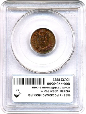 image for: 1894/1894 1c PCGS/CAC MS64 RB (Doubled Date)