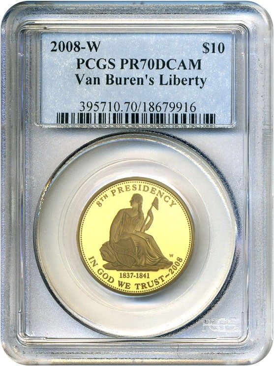 image for: 2008-W $10 PCGS Proof 70 DCameo (Van Buren's Liberty)