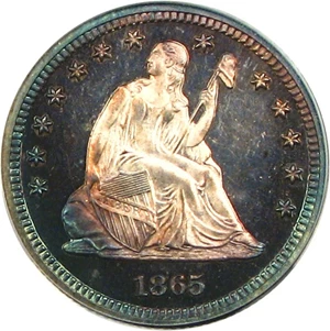 image for: 1865 25c PCGS/CAC Proof 64 Cameo * Color *