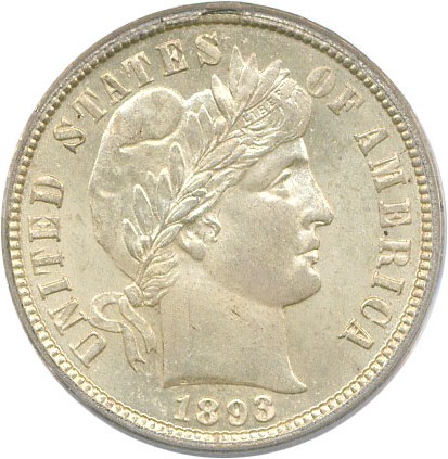 image for: 1893-O 10c PCGS MS65