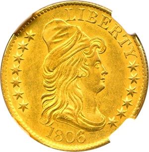 image for: 1806 $5 NGC MS61 (Knobbed 6)