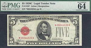 image for: 1928C $5 *Star* PMG Choice CU64 (Fr.1528)
