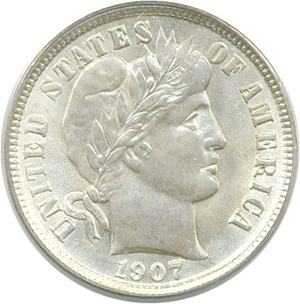 image for: 1907-O 10c PCGS MS65