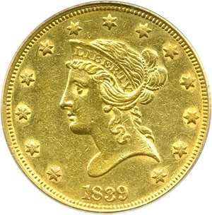 image for: 1839/8 $10 PCGS AU55 (Large Letters, Type of 1838)