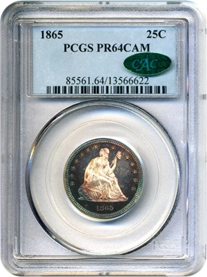 image for: 1865 25c PCGS/CAC Proof 64 Cameo * Color *