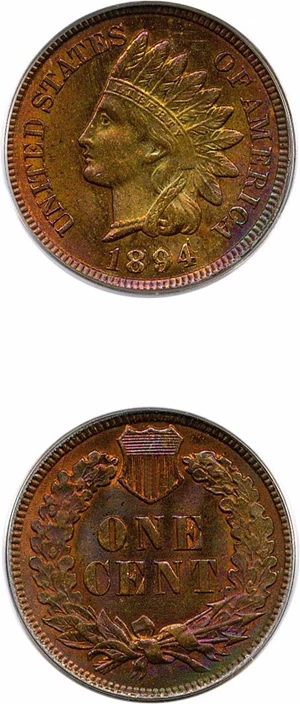 image for: 1894/1894 1c PCGS/CAC MS64 RB (Doubled Date)