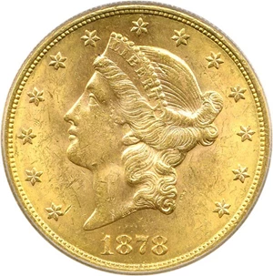 image for: 1878-S $20 PCGS/CAC MS62