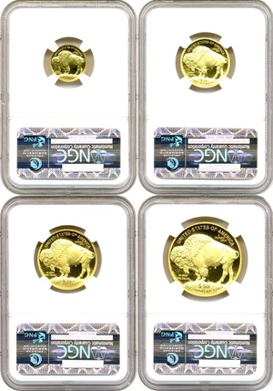 image for: 2008-W $5, $10, $25 & $50 NGC Proof 70 UCameo (4-Coin American Buffalo Set)