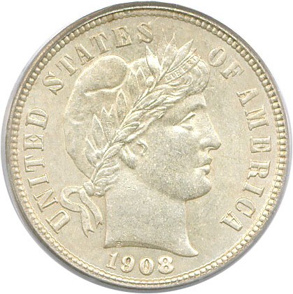 image for: 1908-D 10c PCGS MS63