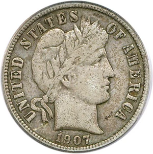 image for: 1907-D 10c PCGS VF25