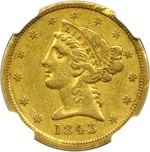 image for: 1843-D $5 NGC XF40