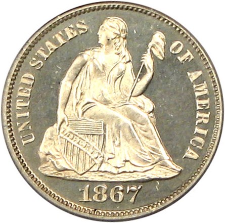 image for: 1867 10c PCGS Proof 64 Cameo