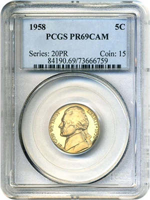 image for: 1958 5c PCGS Proof 69 Cameo * Pop 1 *