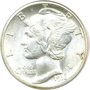 image for: 1916-S 10c PCGS MS65 FB (Mercury)