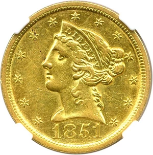 image for: 1851-O $5 NGC AU53