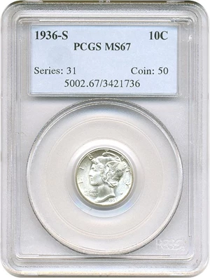 image for: 1936-S 10c PCGS MS67