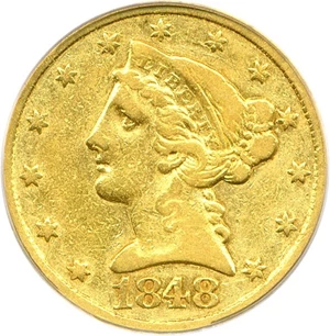 image for: 1848-C $5 PCGS Genuine