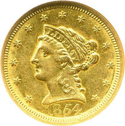 image for: 1854-O $2 1/2 NGC/CAC AU58