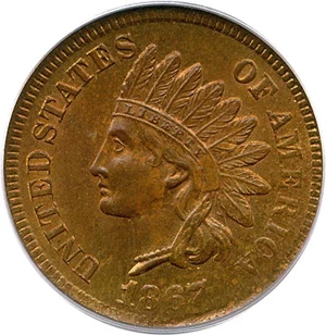 image for: 1867 1c PCGS MS65 RB