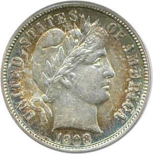 image for: 1908-S 10c PCGS/CAC AU58 * Color *