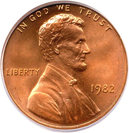 image for: 1982 1c PCGS MS67 RD (Zinc Small Date)
