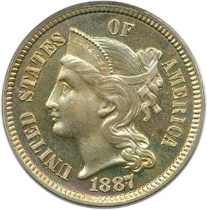 image for: 1887/6 3cN PCGS/CAC Proof 65 (Strong Overdate)