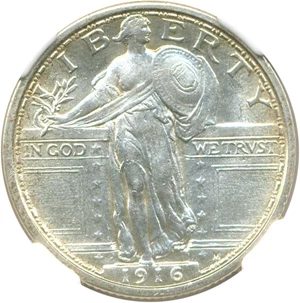 image for: 1916 25c NGC MS62 FH (Standing Liberty)
