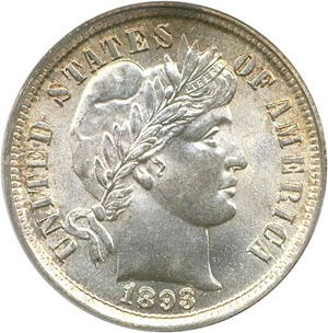 image for: 1893 10c PCGS MS64