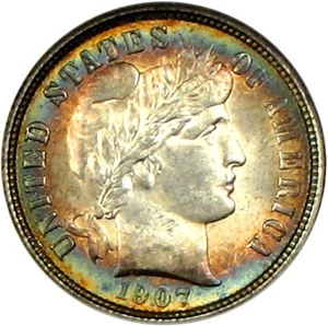 image for: 1907-D 10c NGC MS65 * Color *