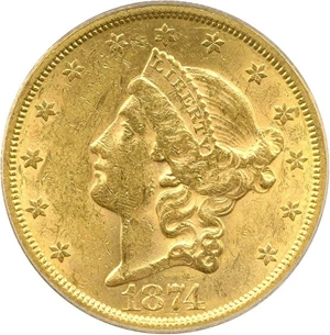 image for: 1874-S $20 PCGS MS60