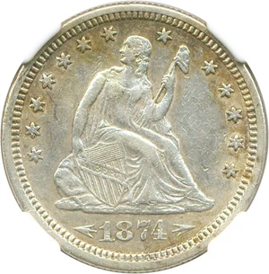 image for: 1874-S 25c NGC AU50 (Arrows)